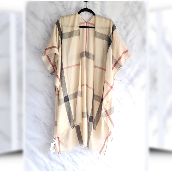 Jessica McClintock novacheck plaid kimono wrap duster shawl os women - Picture 7 of 9